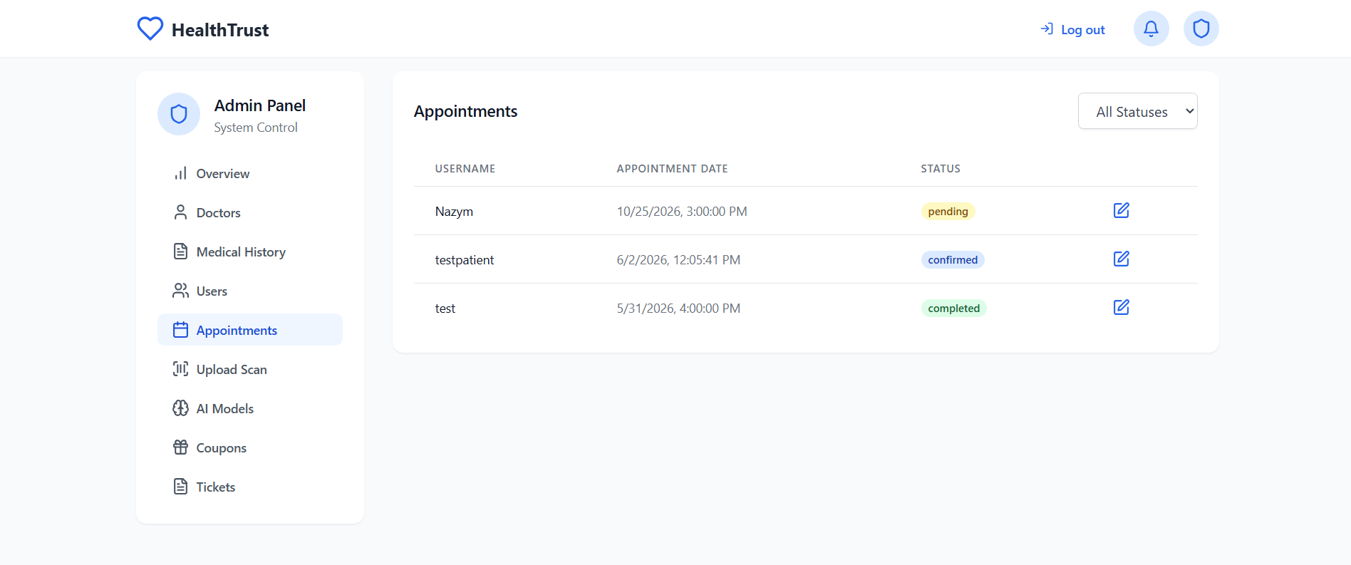 HealthTrust homepage showing Expert Health Consultations Anytime Anywhere landing hero